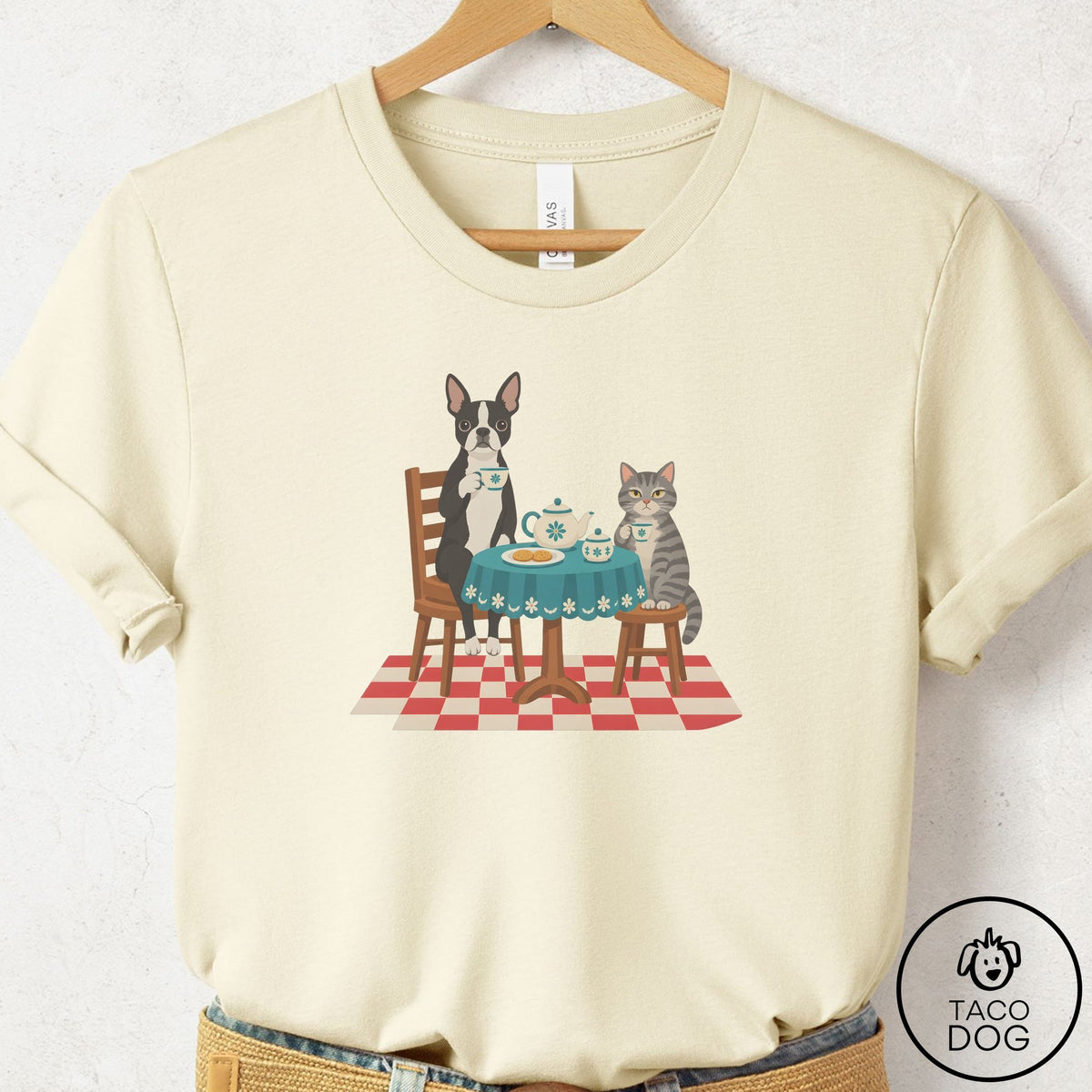 Boston Terrier Tea With The Enemy T-Shirt Natural Taco-Dog