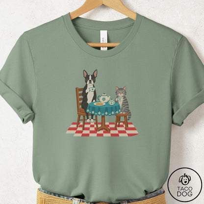 Boston Terrier Tea With The Enemy T-Shirt Sage Taco-Dog
