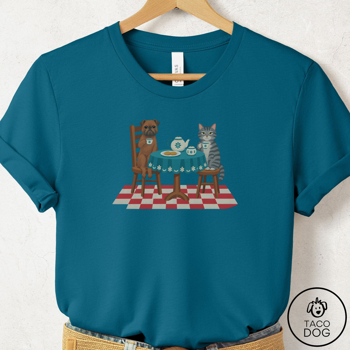 Brussels Griffon Tea With The Enemy T-Shirt Deep Teal Taco-Dog