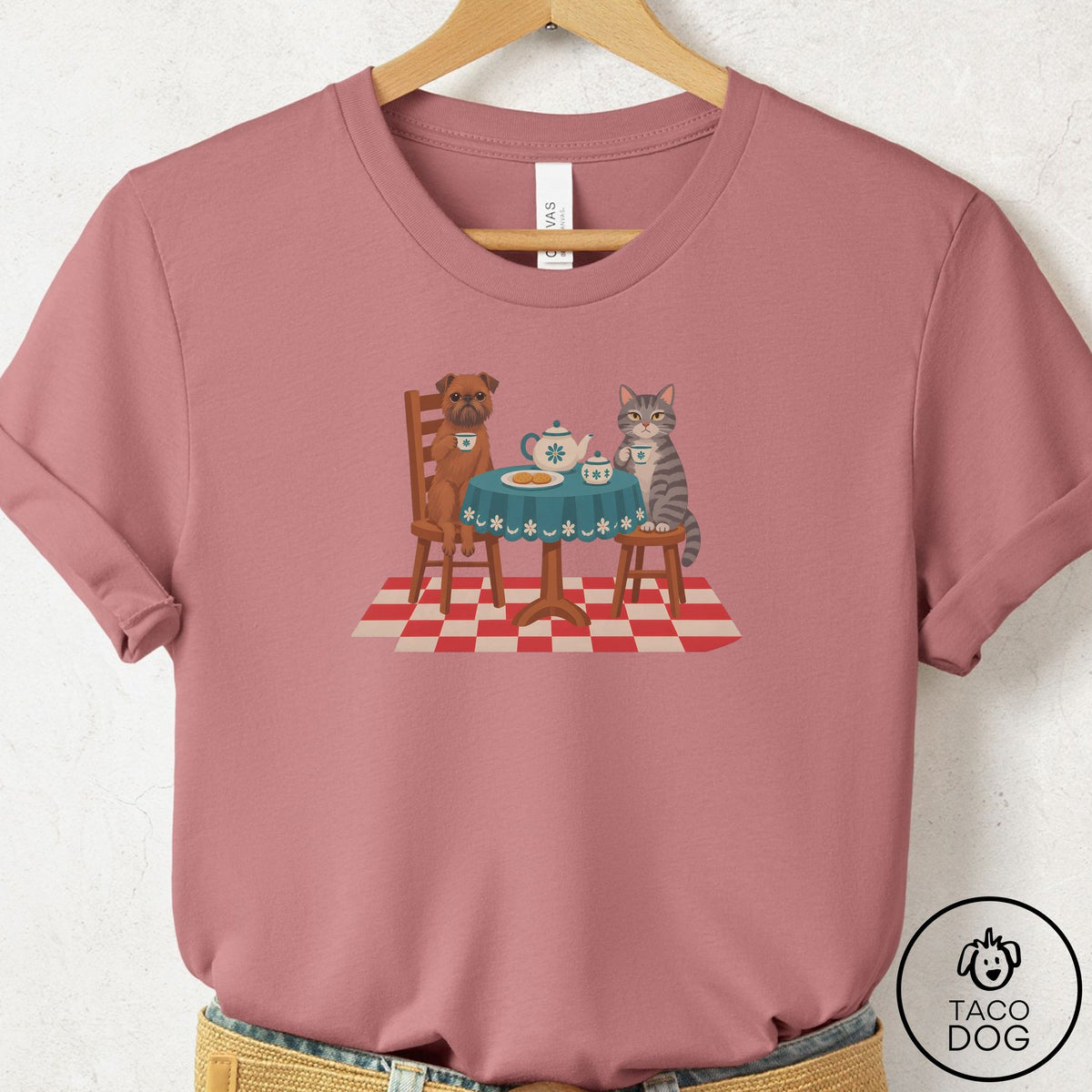 Brussels Griffon Tea With The Enemy T-Shirt Mauve Taco-Dog