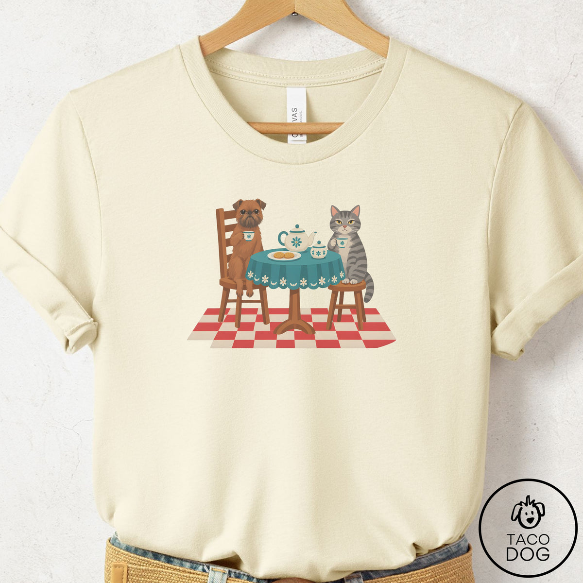 Brussels Griffon Tea With The Enemy T-Shirt Natural Taco-Dog