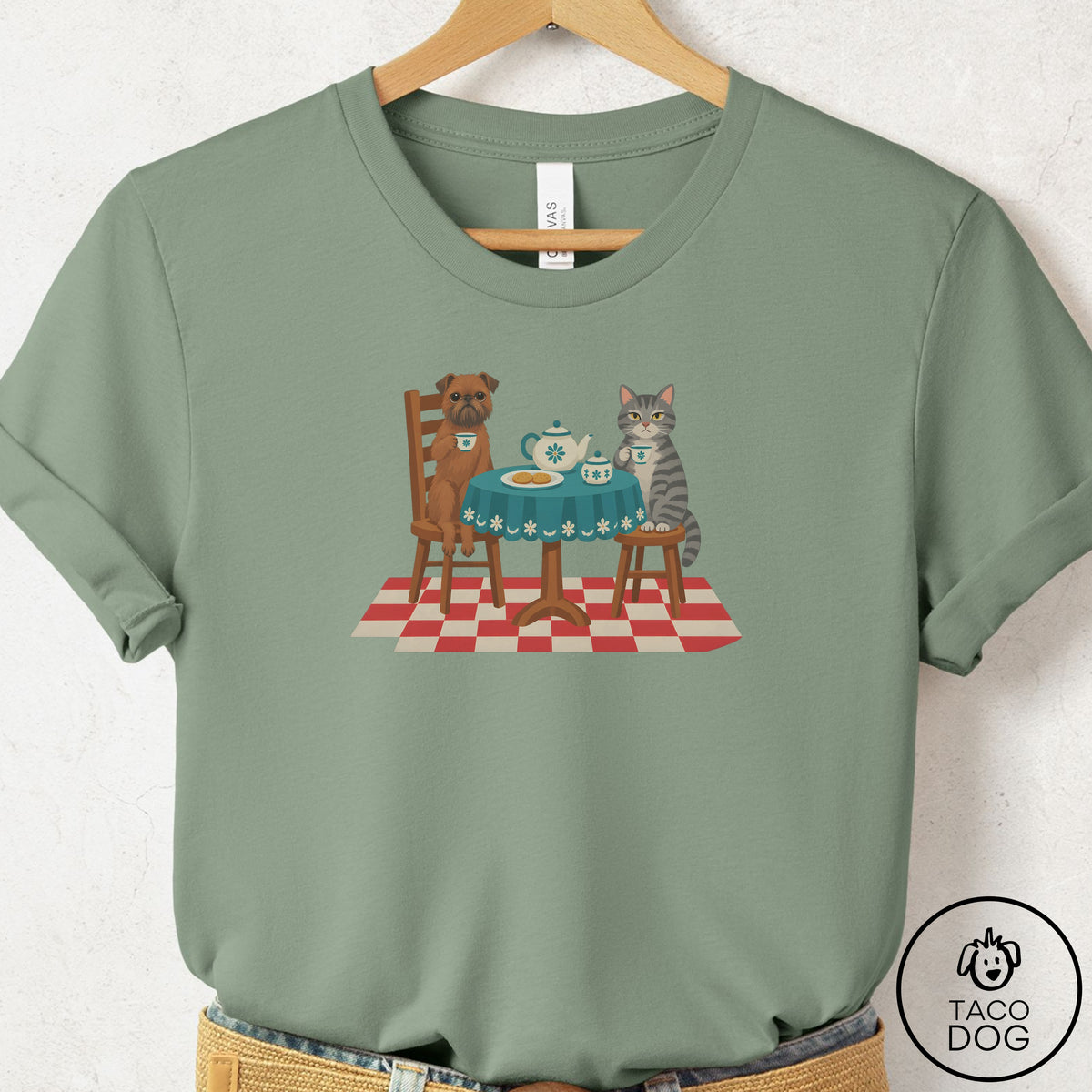 Brussels Griffon Tea With The Enemy T-Shirt, design close-up