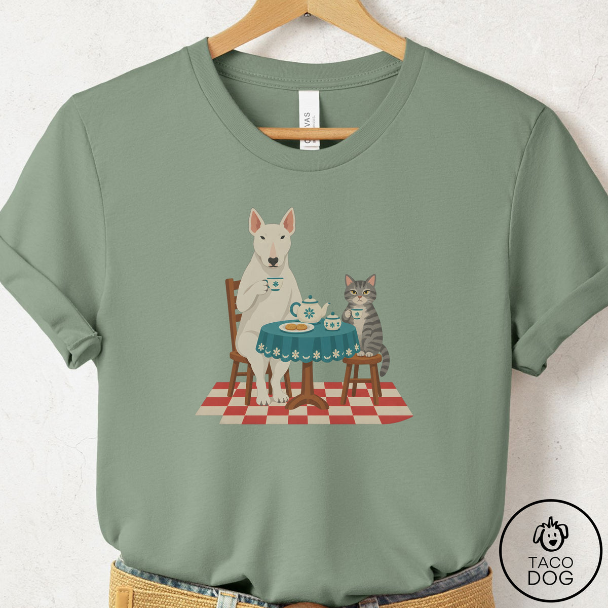 Bull Terrier Tea With The Enemy T-Shirt Sage Taco-Dog