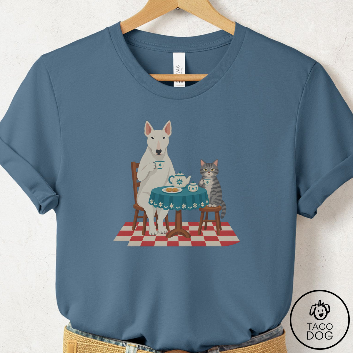 Bull Terrier Tea With The Enemy T-Shirt Steel Blue Taco-Dog