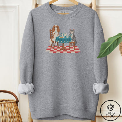 Cavalier King Charles Spaniel Tea With The Enemy Sweatshirt Graphite Heather Taco-Dog