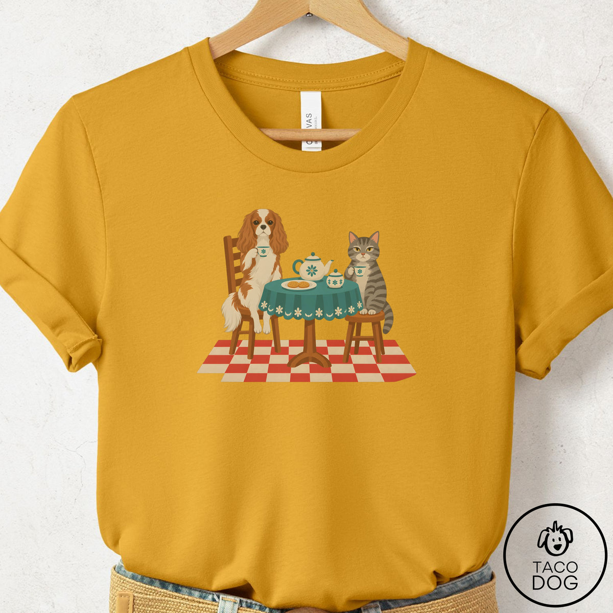 Cavalier King Charles Spaniel Tea With The Enemy T-Shirt Mustard Taco-Dog