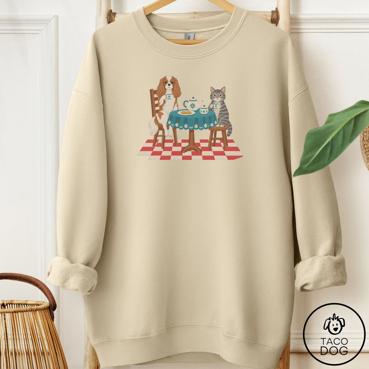 Cavalier King Charles Spaniel Tea With The Enemy Sweatshirt Sand Taco-Dog
