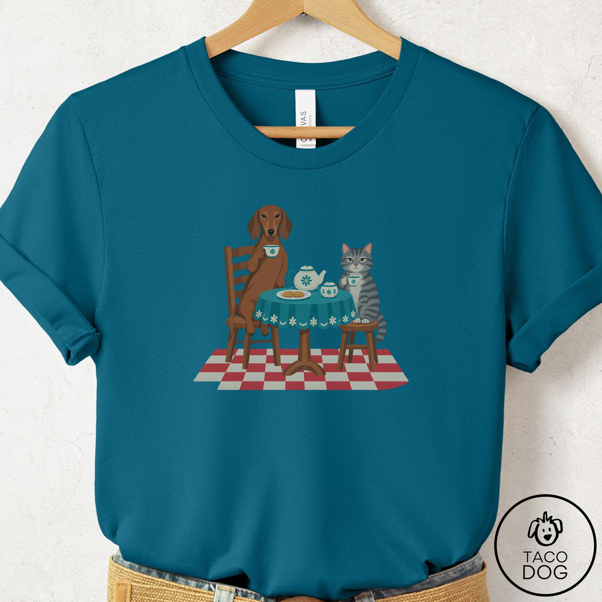 Dachshund Tea With The Enemy T-Shirt Deep Teal Taco-Dog