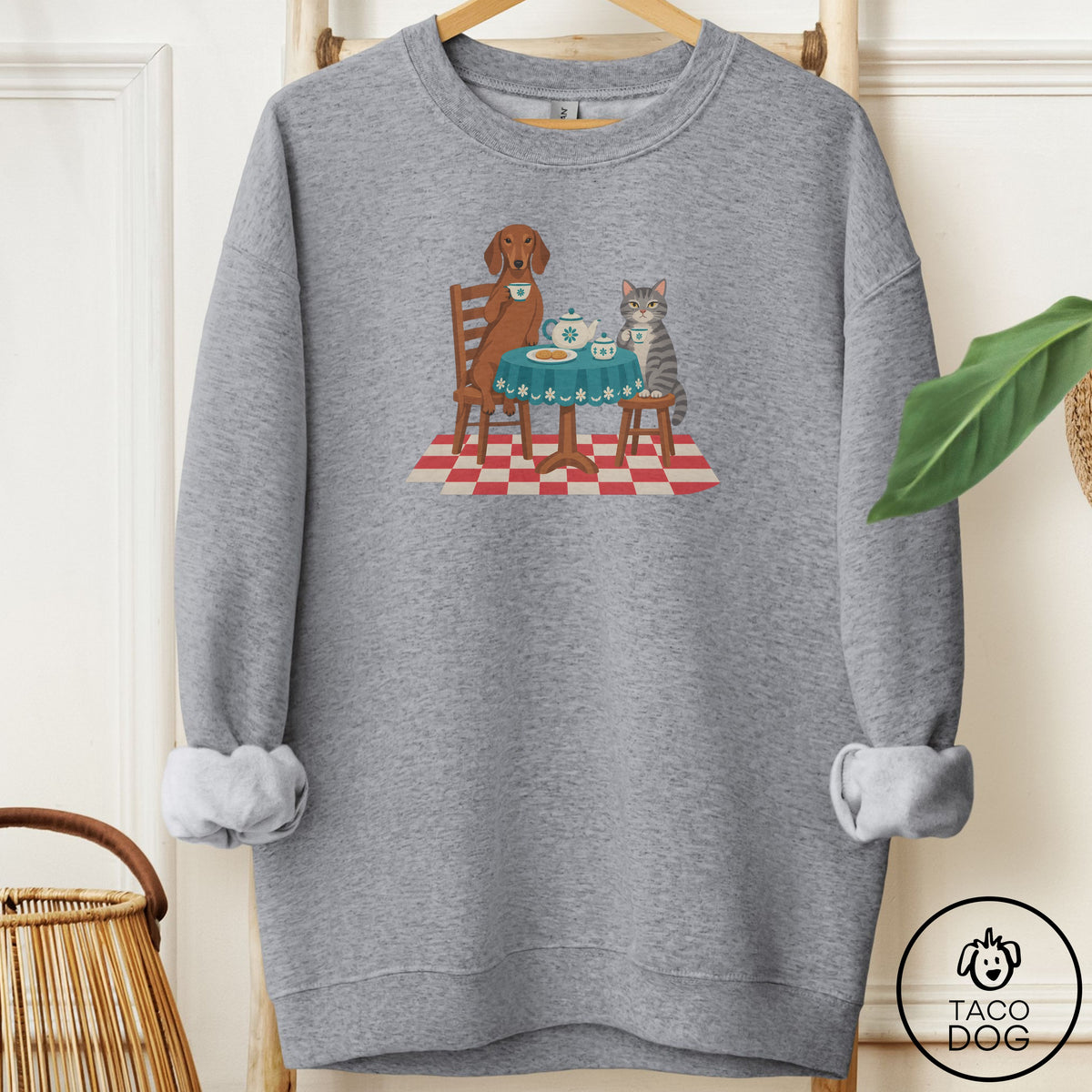 Dachshund Tea With The Enemy Sweatshirt Graphite Heather Taco-Dog