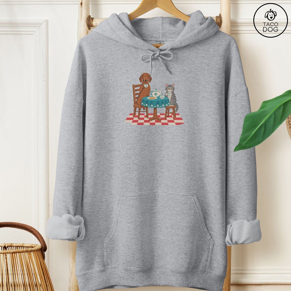 Dachshund Tea With The Enemy Hoodie Graphite Heather Taco-Dog