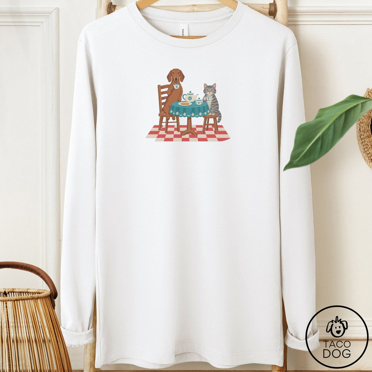 Dachshund Tea With The Enemy Long Sleeve Tee White Taco-Dog