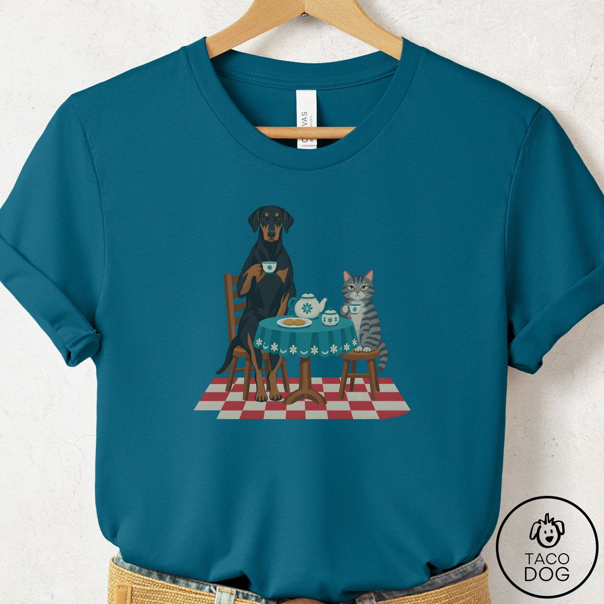 Doberman Tea With The Enemy T-Shirt Deep Teal Taco-Dog