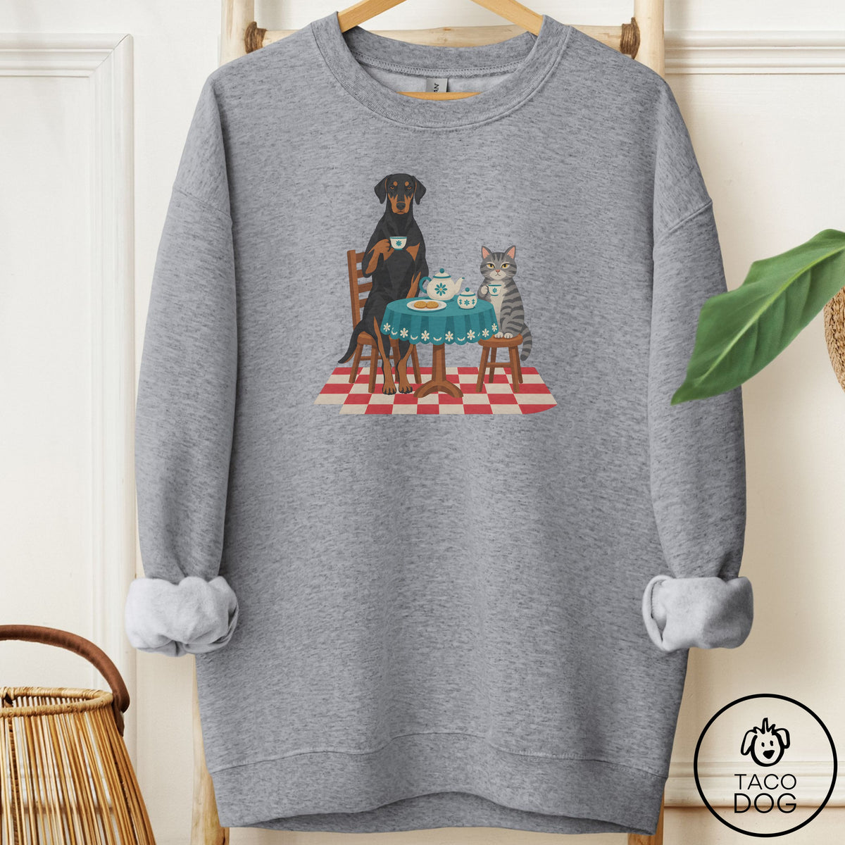 Doberman Tea With The Enemy Sweatshirt Graphite Heather Taco-Dog