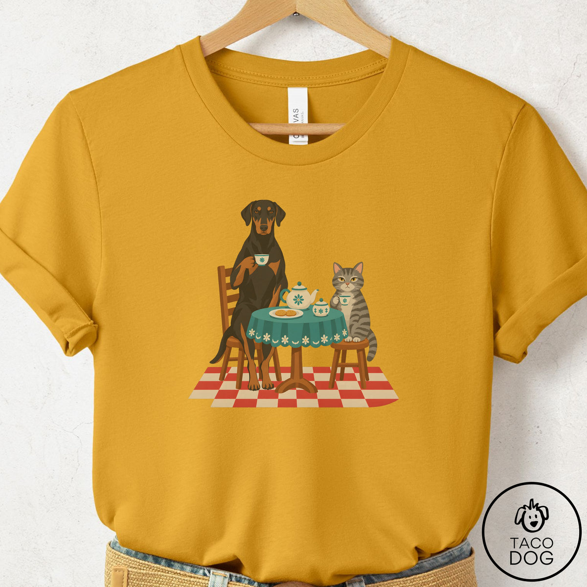 Doberman Tea With The Enemy T-Shirt Mustard Taco-Dog