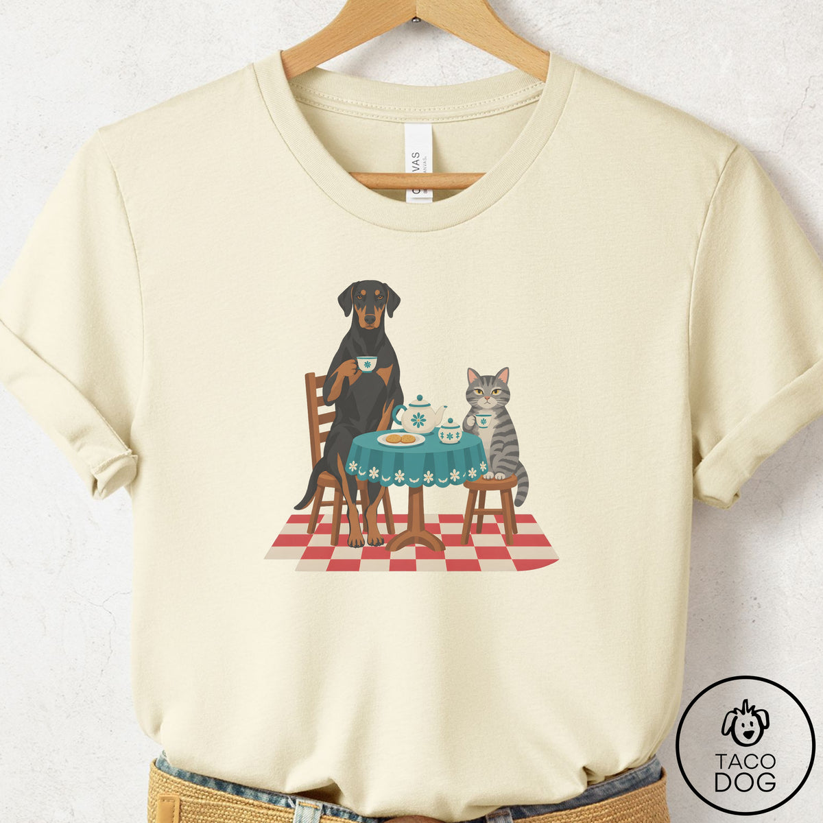 Doberman Tea With The Enemy T-Shirt Natural Taco-Dog