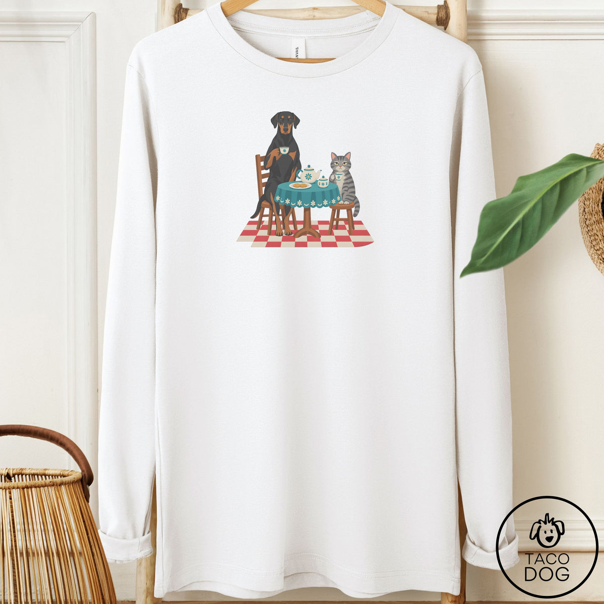 Doberman Tea With The Enemy Long Sleeve Tee White Taco-Dog