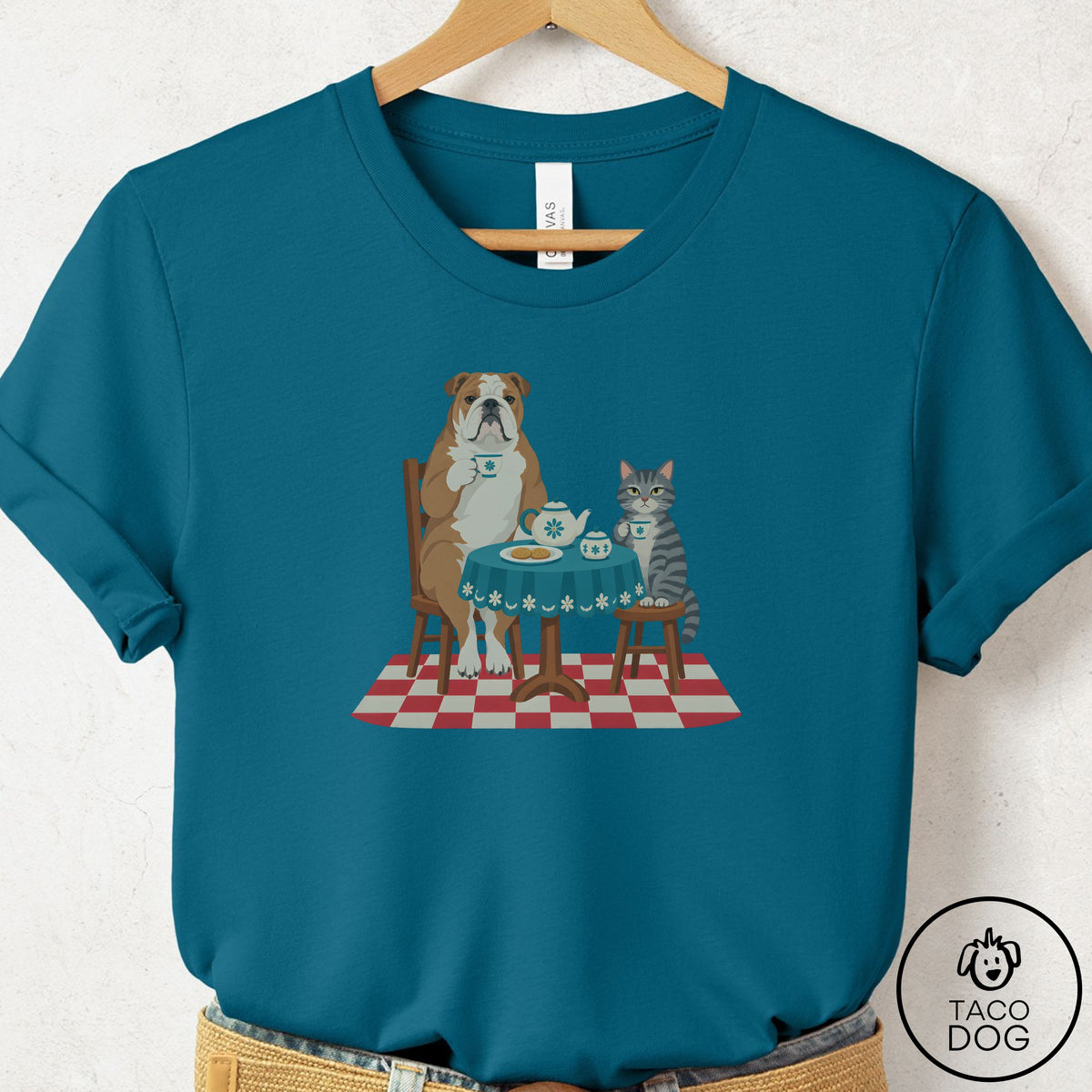 English Bulldog Tea With The Enemy T-Shirt Deep Teal Taco-Dog