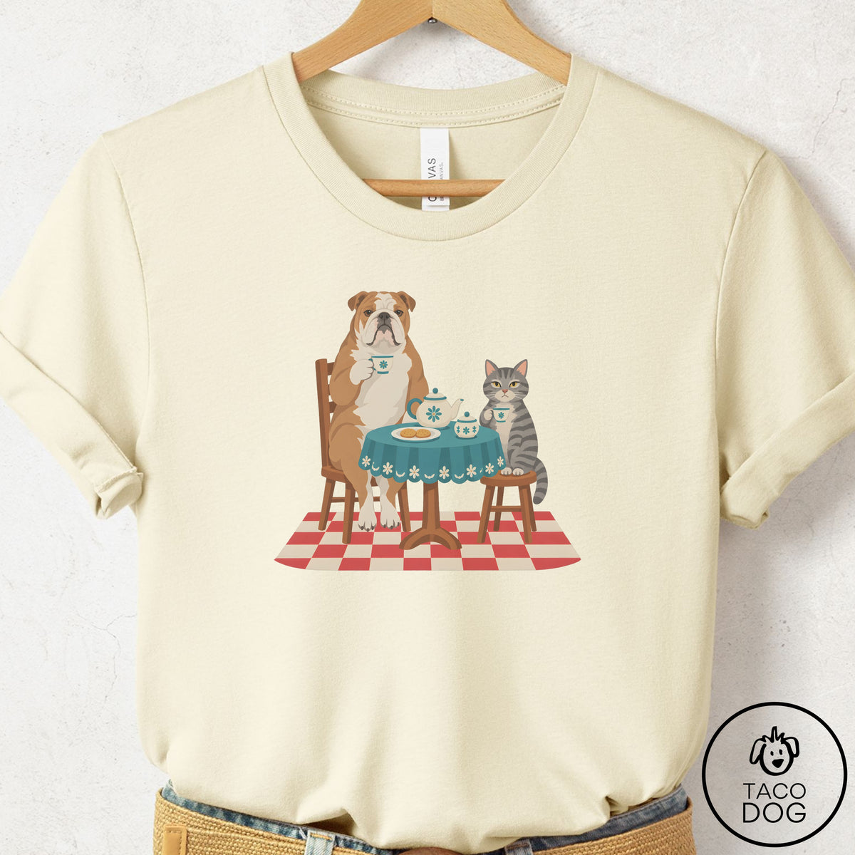 English Bulldog Tea With The Enemy T-Shirt Natural Taco-Dog