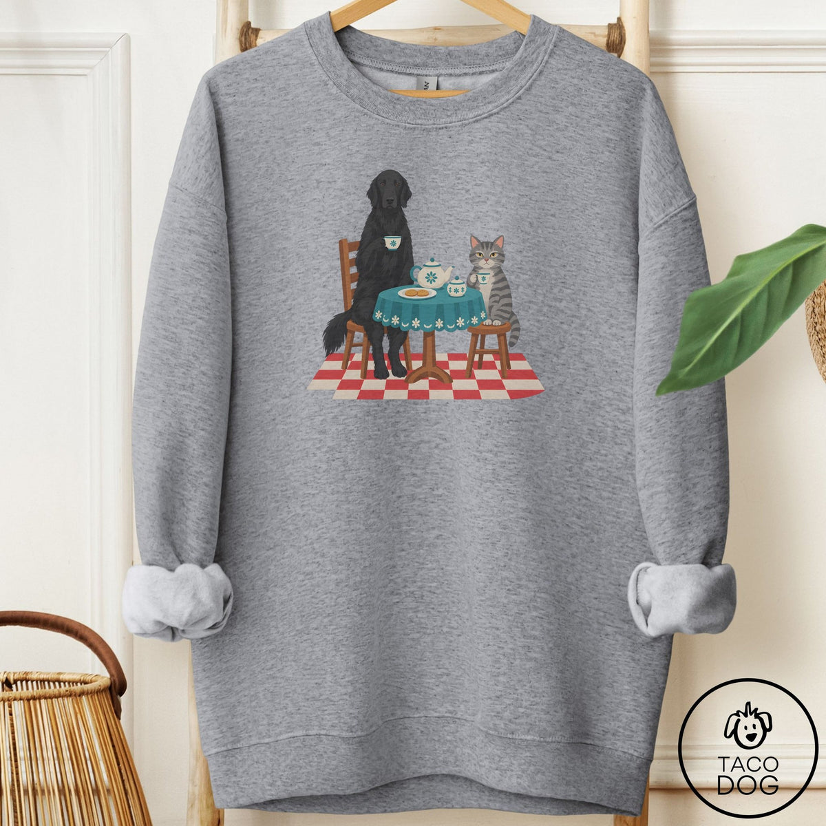 Flat-Coated Retriever Tea With The Enemy Sweatshirt Graphite Heather Taco-Dog