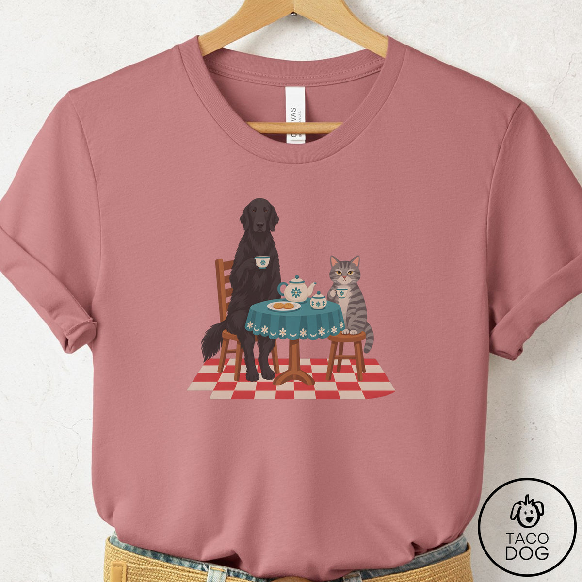 Flat-Coated Retriever Tea With The Enemy T-Shirt Mauve Taco-Dog