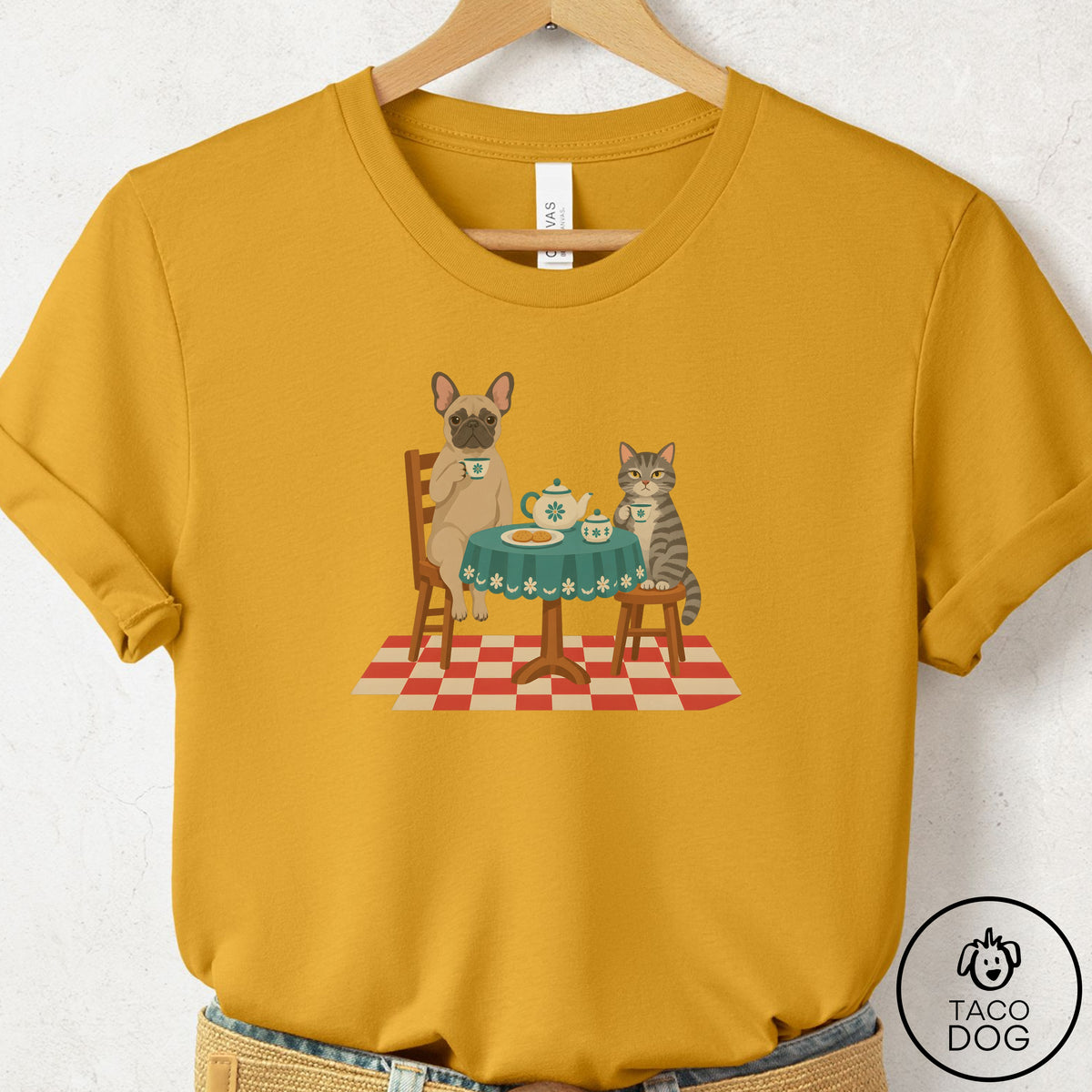 French Bulldog Frenchie Tea With The Enemy T-Shirt Mustard Taco-Dog