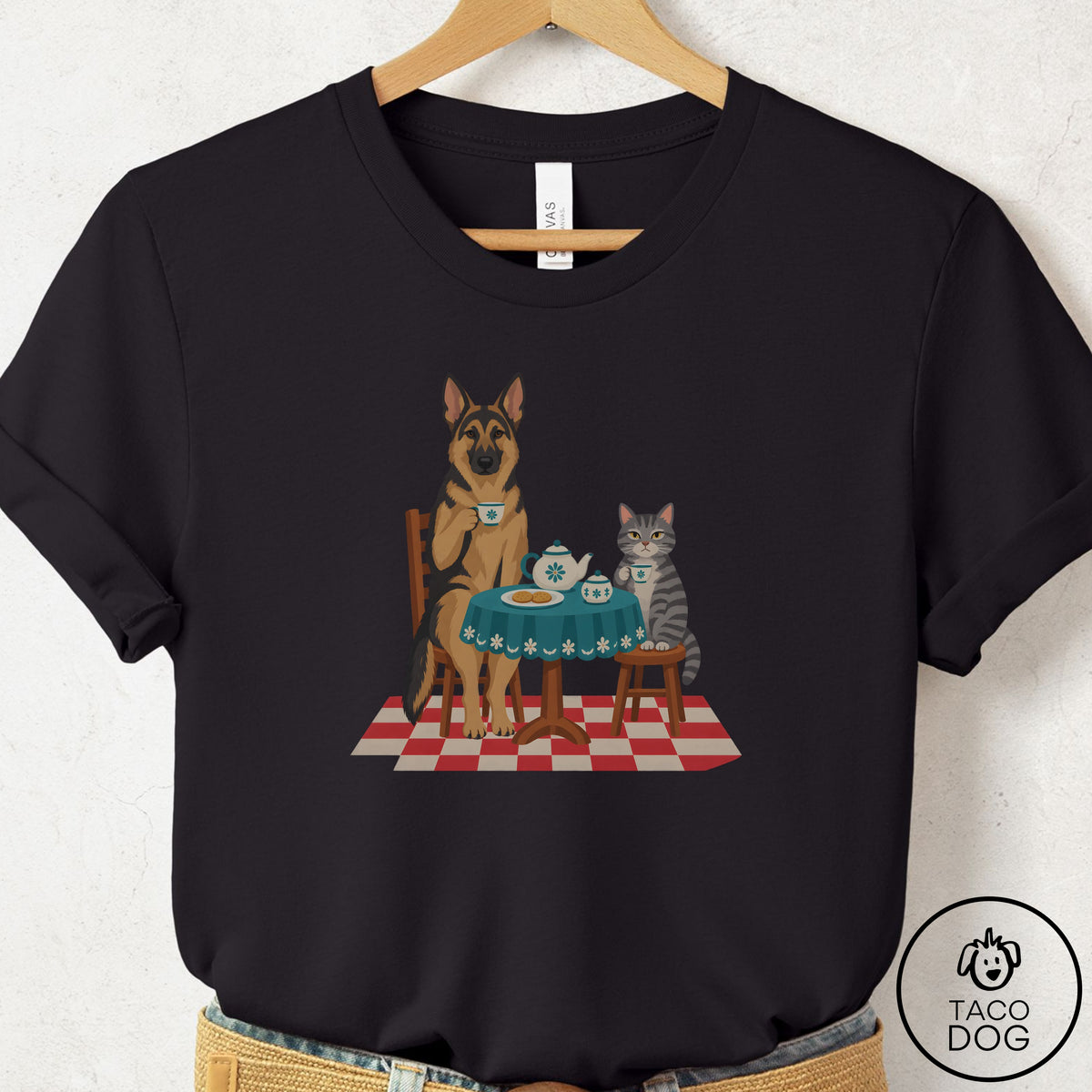 German Shepherd Tea With The Enemy T-Shirt Black Taco-Dog