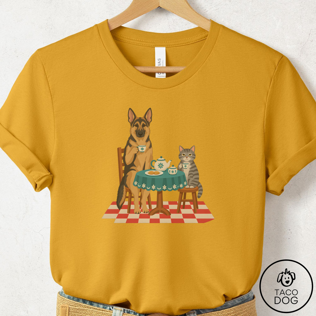 German Shepherd Tea With The Enemy T-Shirt Mustard Taco-Dog