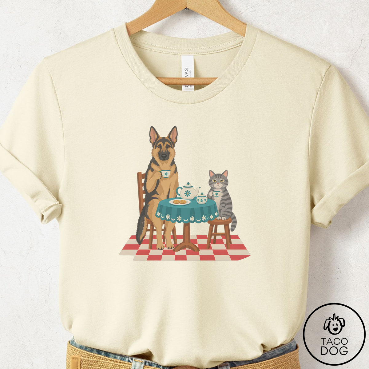 German Shepherd Tea With The Enemy T-Shirt Natural Taco-Dog