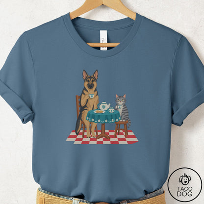 German Shepherd Tea With The Enemy T-Shirt Steel Blue Taco-Dog