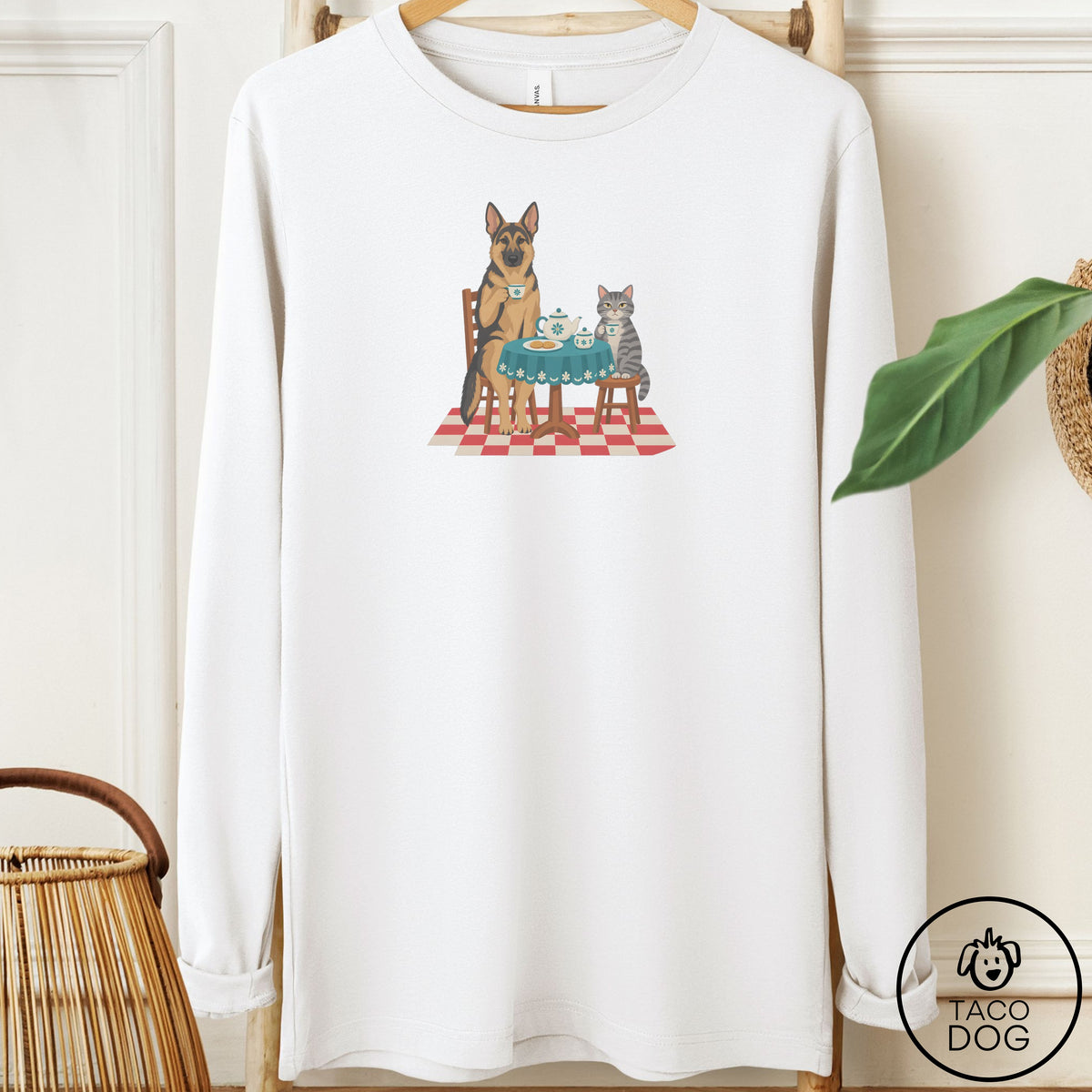 German Shepherd Tea With The Enemy Long Sleeve Tee White Taco-Dog
