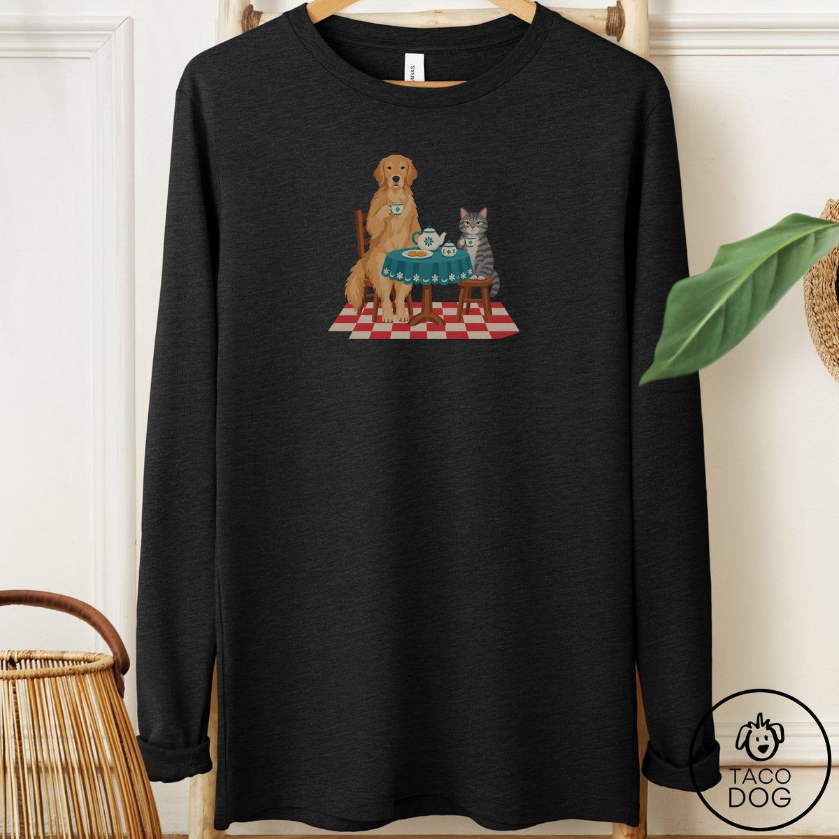 Golden Retriever Tea With The Enemy Long Sleeve Tee Black Heather Taco-Dog