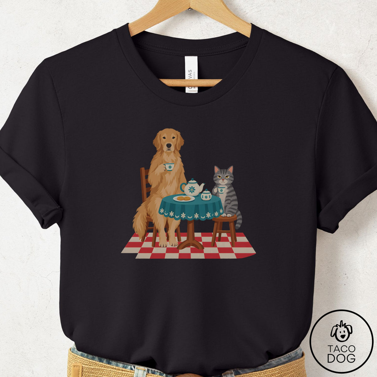 Golden Retriever Tea With The Enemy T-Shirt Black Taco-Dog