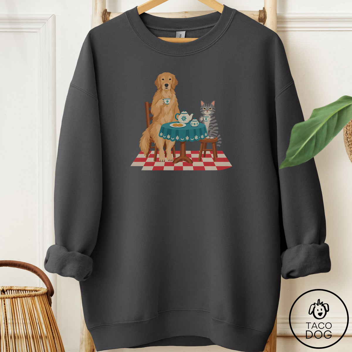 Golden Retriever Tea With The Enemy Sweatshirt Charcoal Taco-Dog