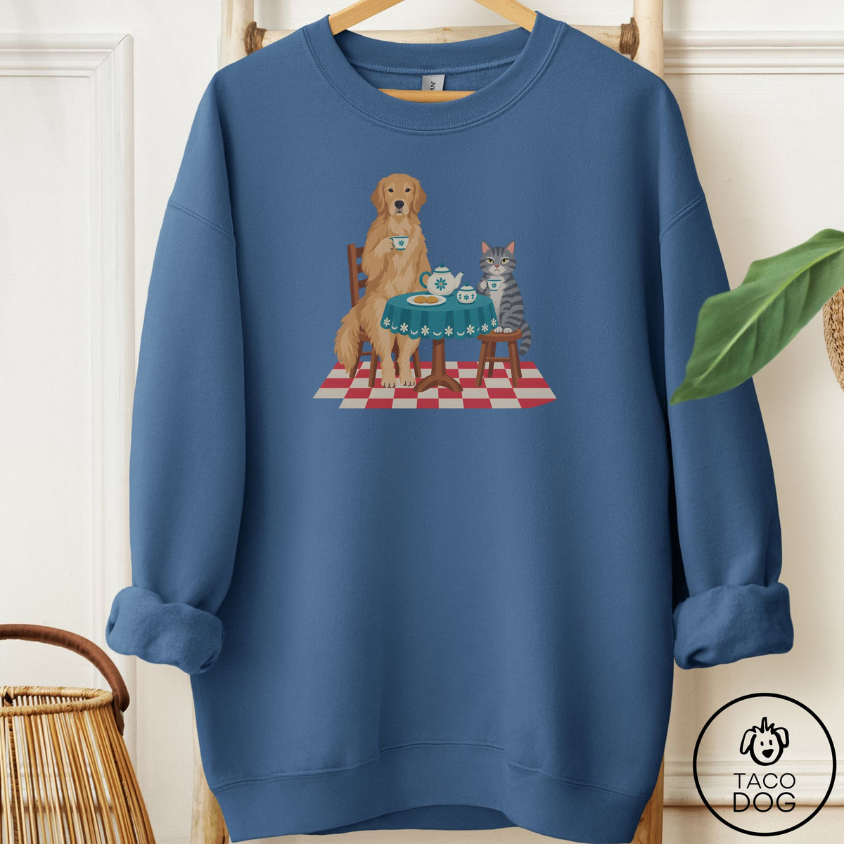 Golden Retriever Tea With The Enemy Sweatshirt Indigo Blue Taco-Dog