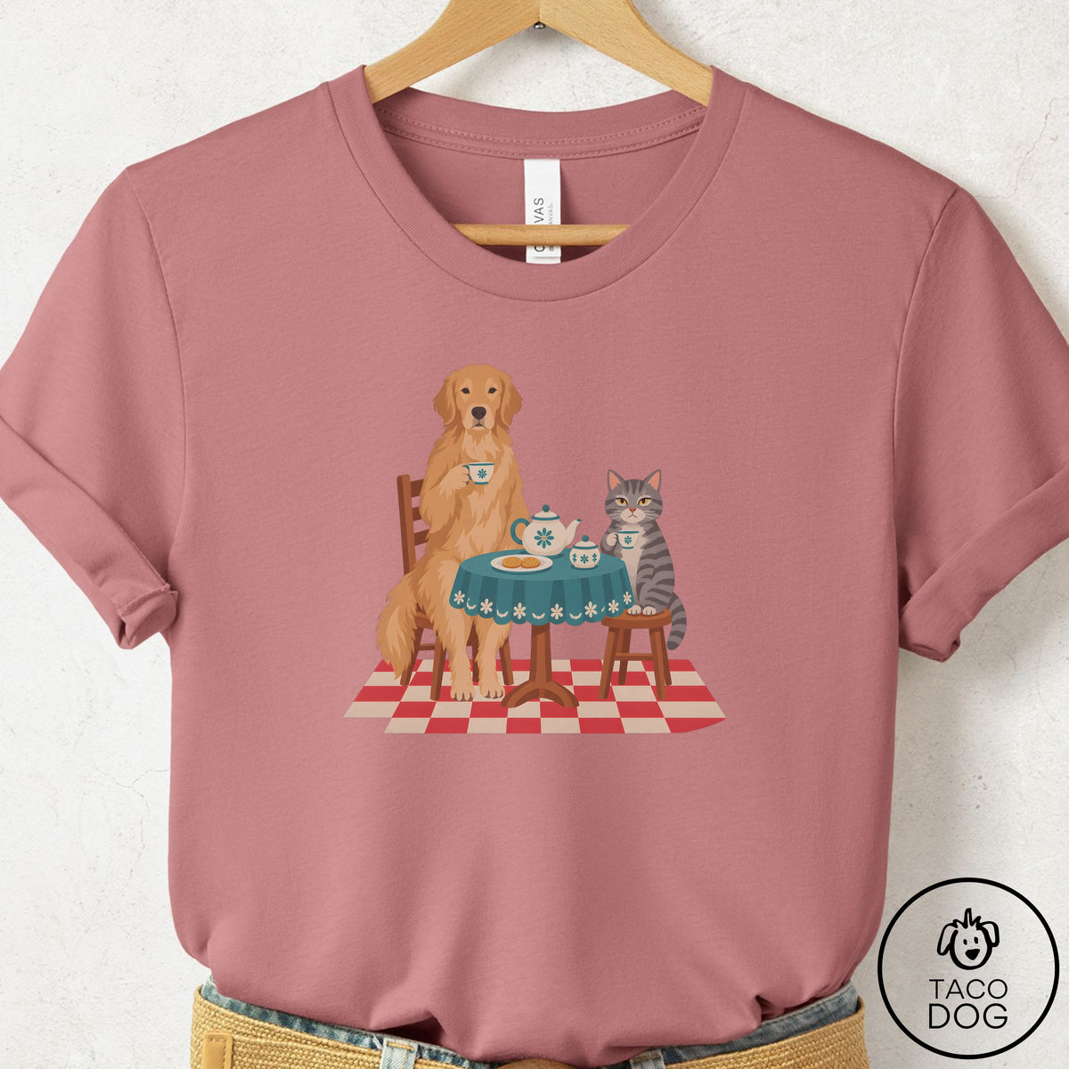 Golden Retriever Tea With The Enemy T-Shirt Mauve Taco-Dog