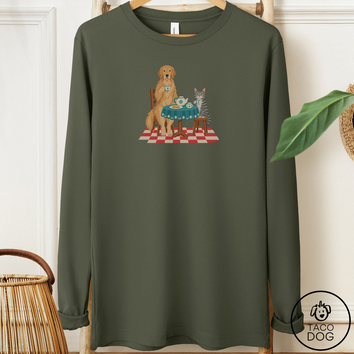 Golden Retriever Tea With The Enemy Long Sleeve Tee Military Green Taco-Dog