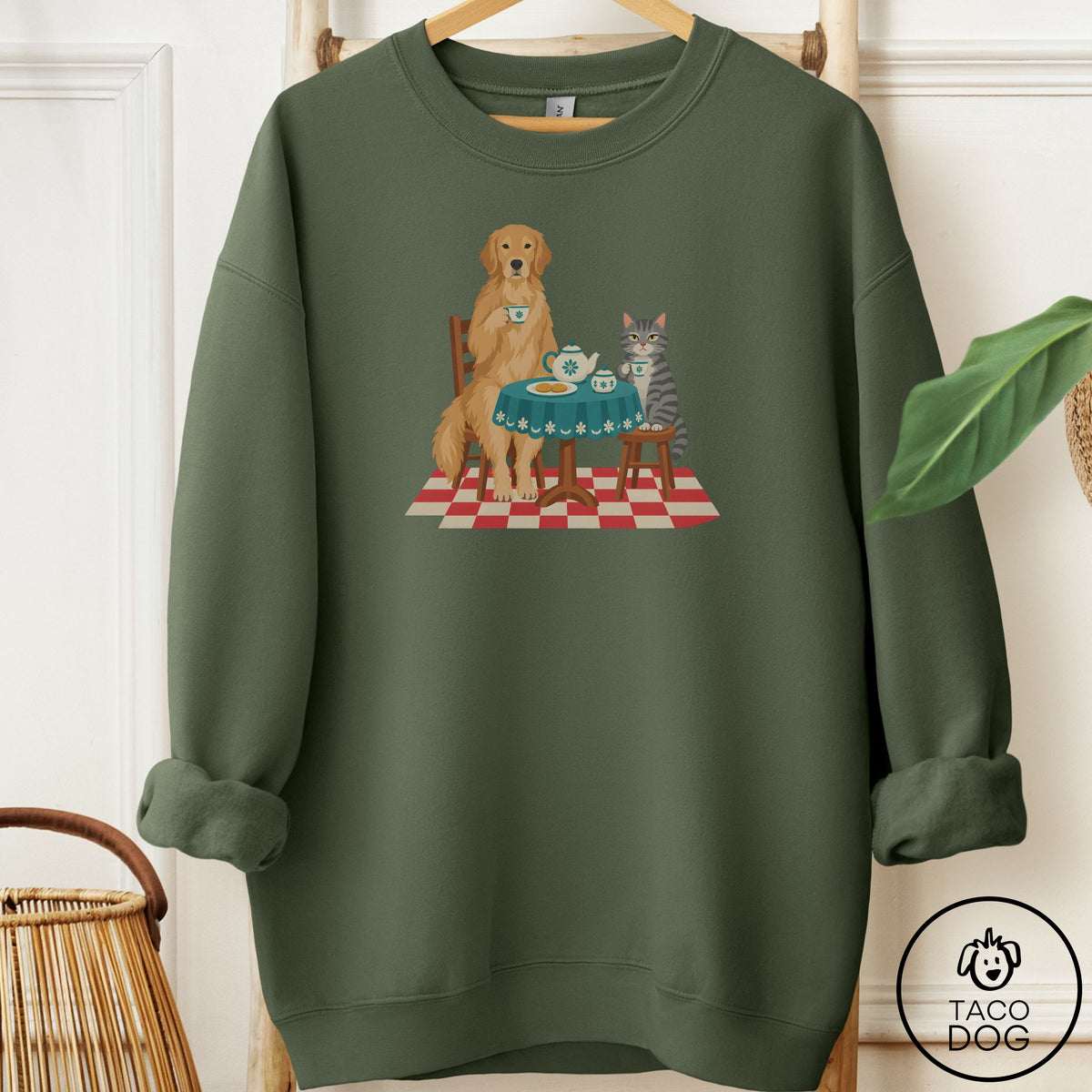 Golden Retriever Tea With The Enemy Sweatshirt Military Green Taco-Dog