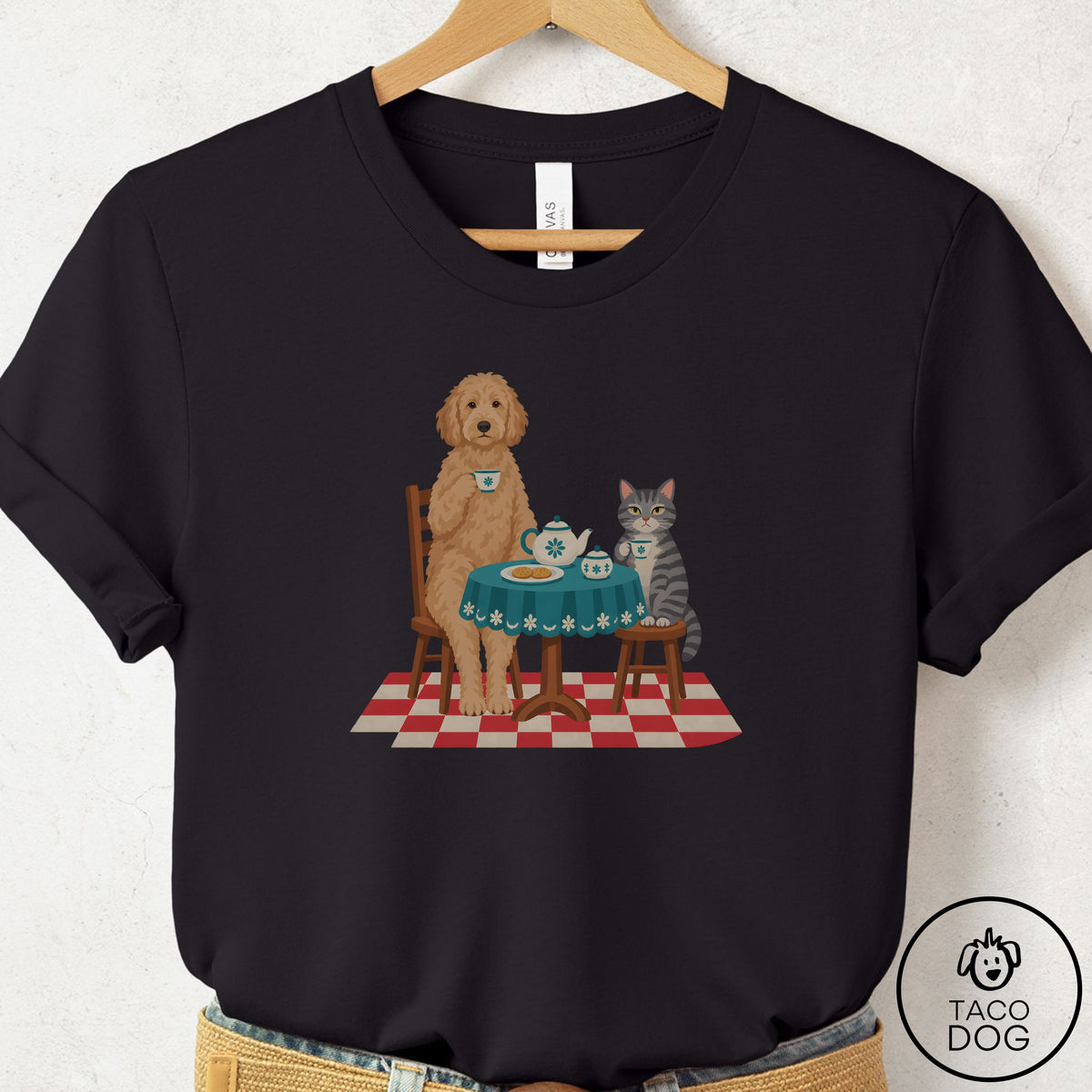 Doodle Tea With The Enemy T-Shirt Black Taco-Dog