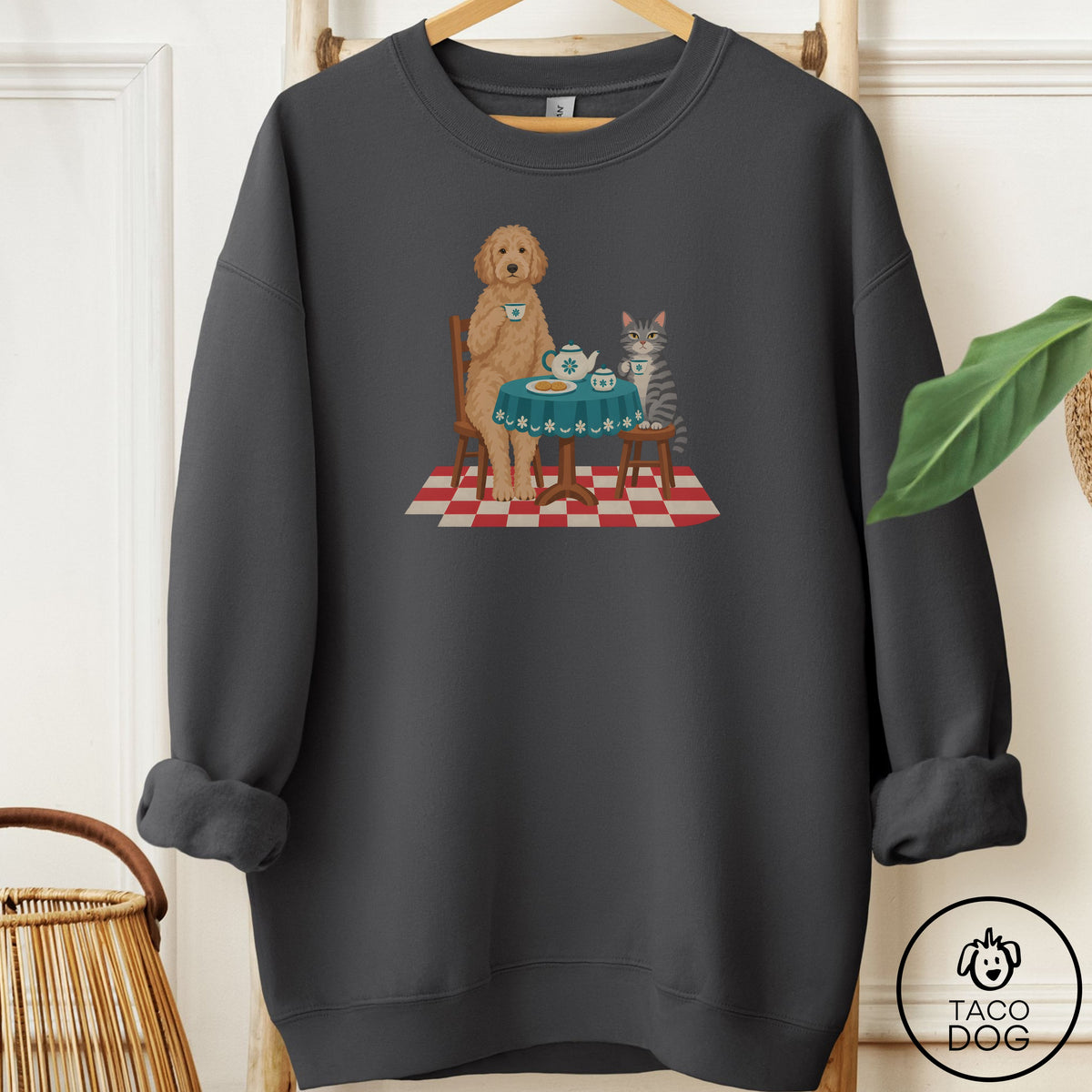 Doodle Tea With The Enemy Sweatshirt Charcoal Taco-Dog