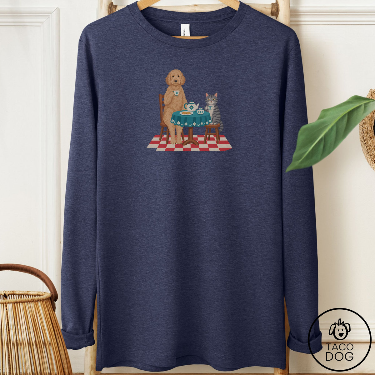 Doodle Tea With The Enemy Long Sleeve Tee Heather Navy Taco-Dog