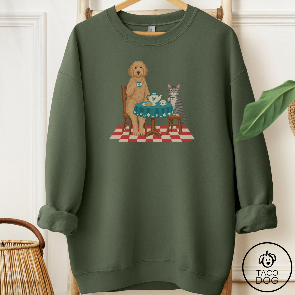 Doodle Tea With The Enemy Sweatshirt Military Green Taco-Dog