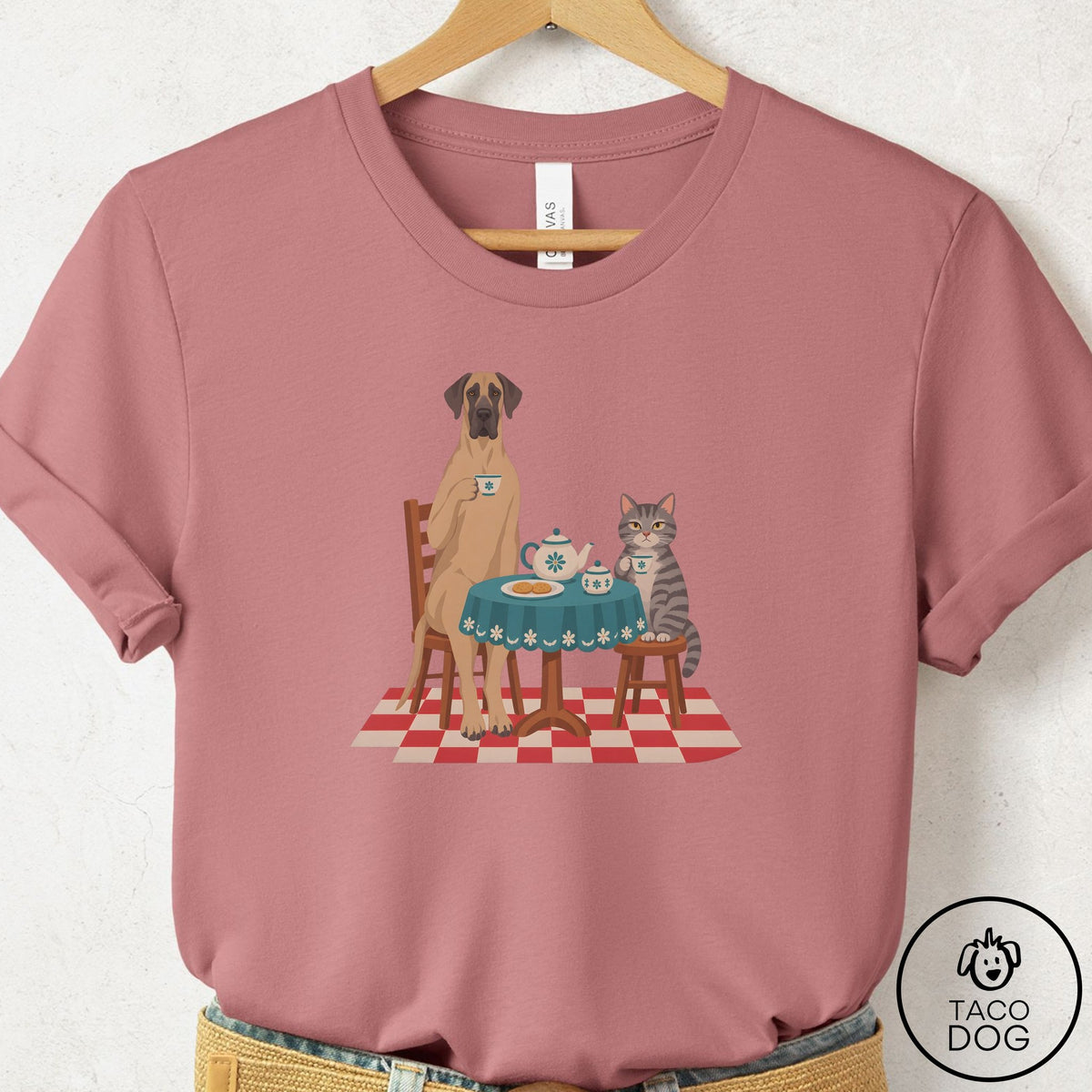 Great Dane Tea With The Enemy T-Shirt Mauve Taco-Dog