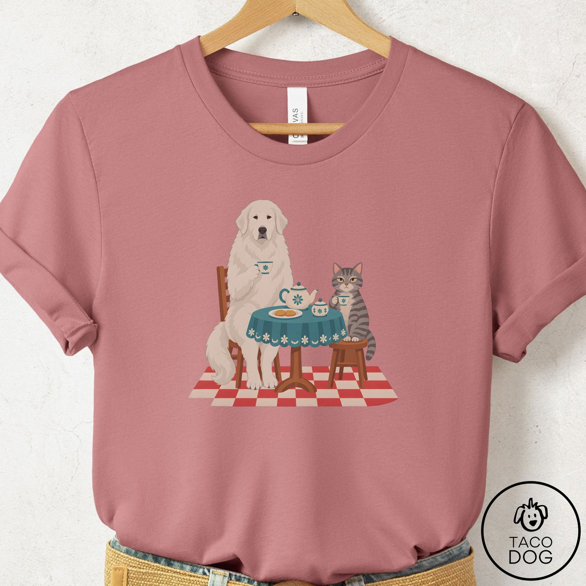 Great Pyrenees Tea With The Enemy T-Shirt, design close-up
