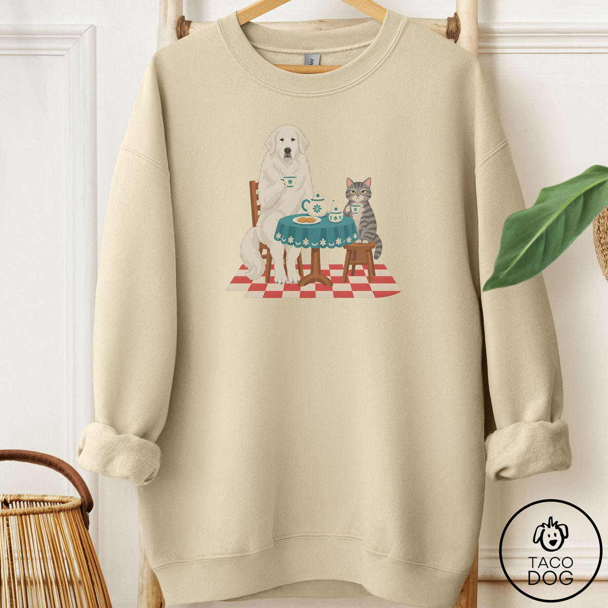 Great Pyrenees Tea With The Enemy Sweatshirt Sand Taco-Dog