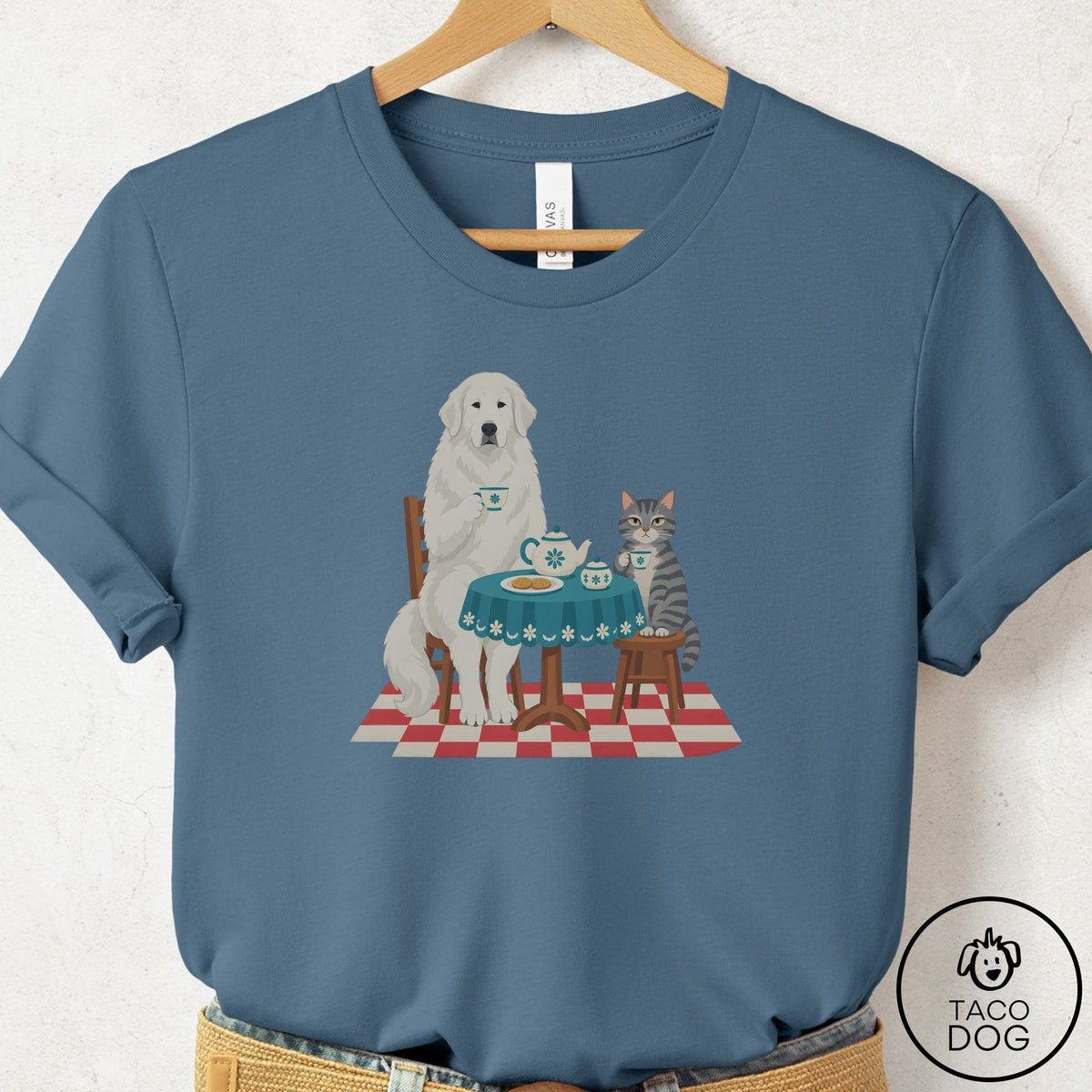 Great Pyrenees Tea With The Enemy T-Shirt Steel Blue Taco-Dog