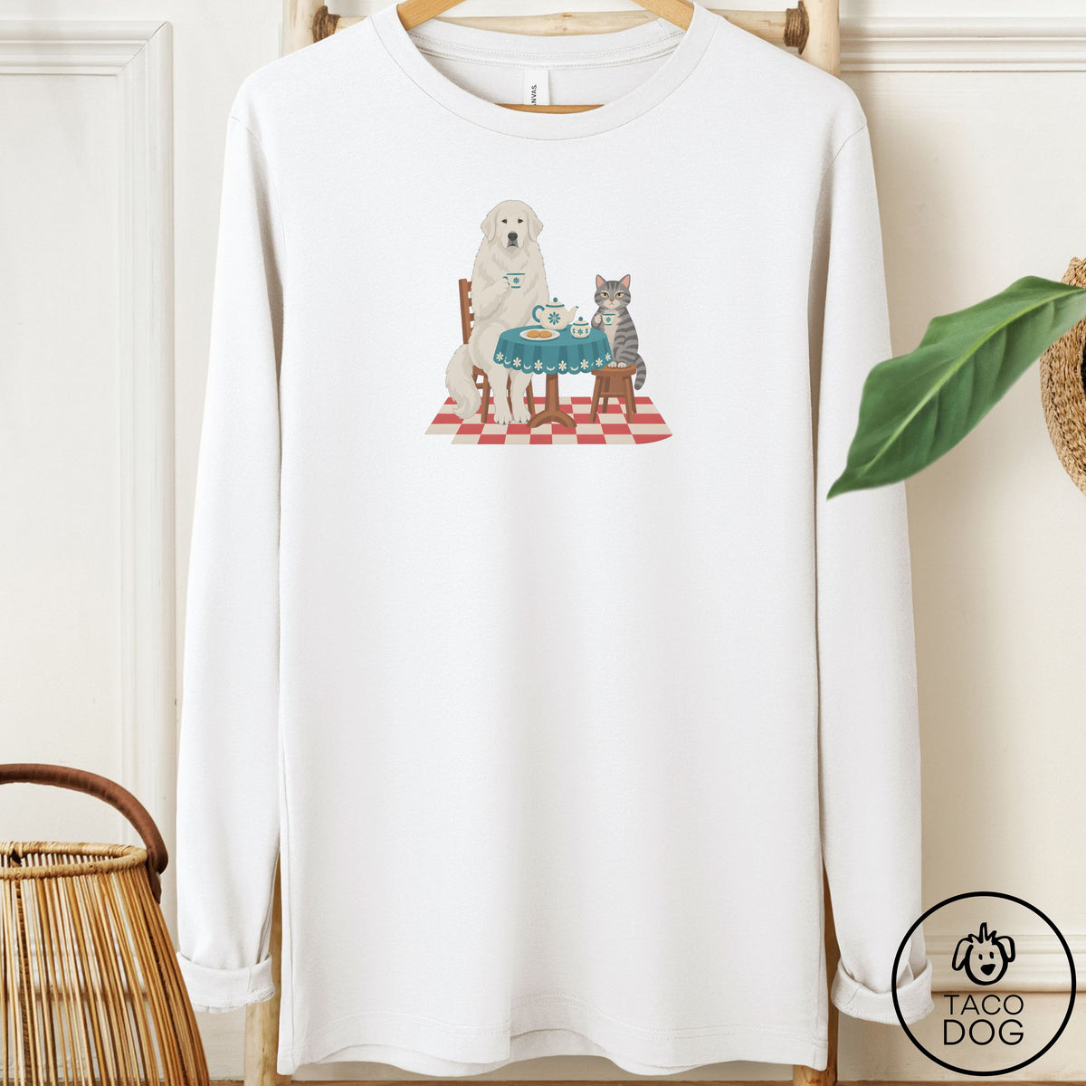 Great Pyrenees Tea With The Enemy Long Sleeve Tee White Taco-Dog