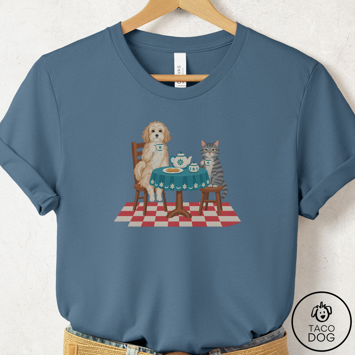 Havanese Tea With The Enemy T-Shirt Steel Blue Taco-Dog