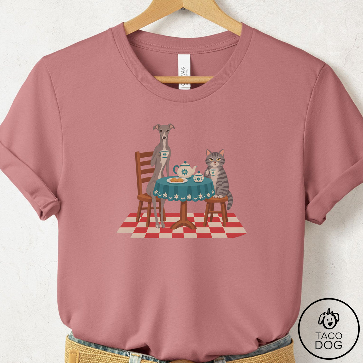 Italian Greyhound Whippet Tea With The Enemy T-Shirt Mauve Taco-Dog