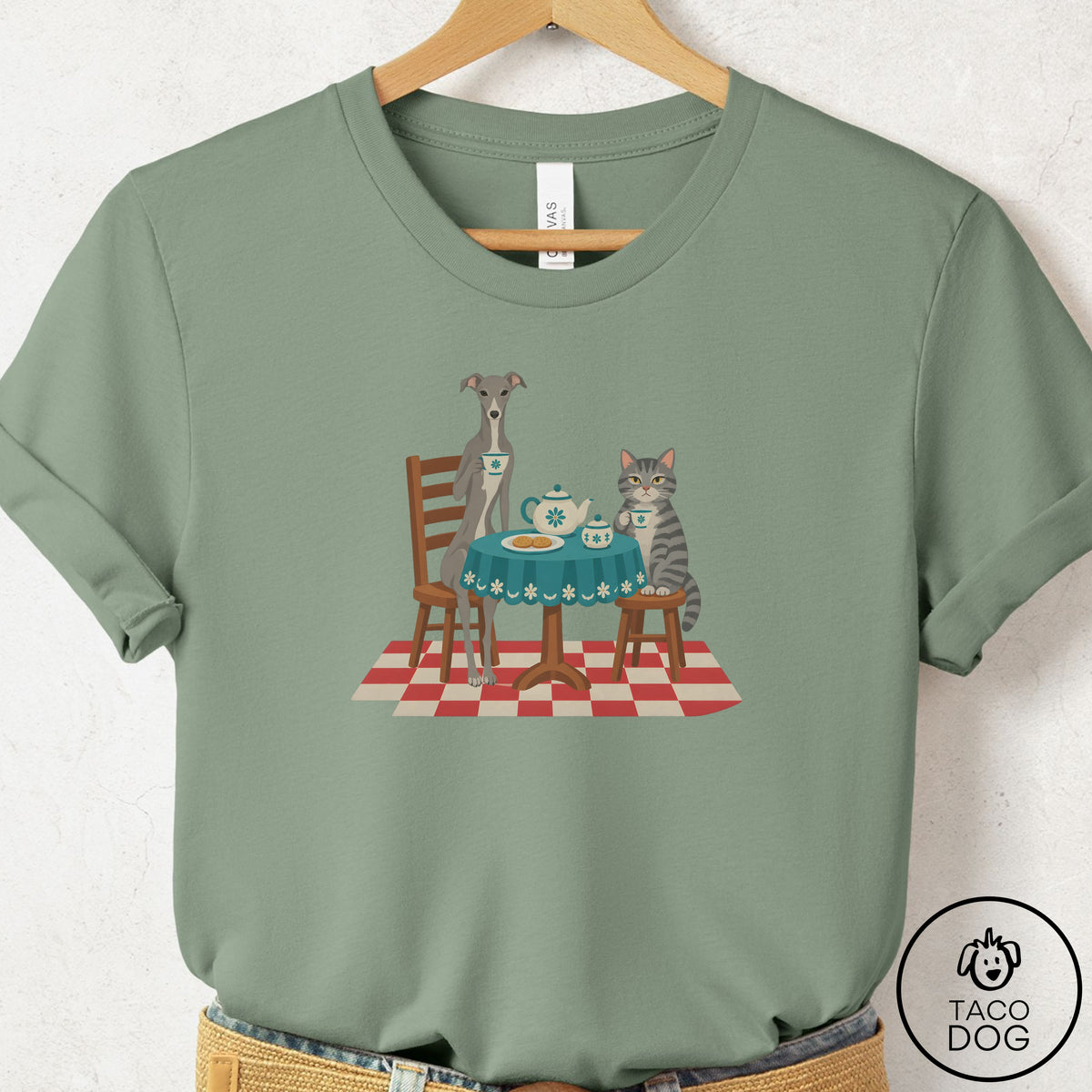 Italian Greyhound Whippet Tea With The Enemy T-Shirt Sage Taco-Dog
