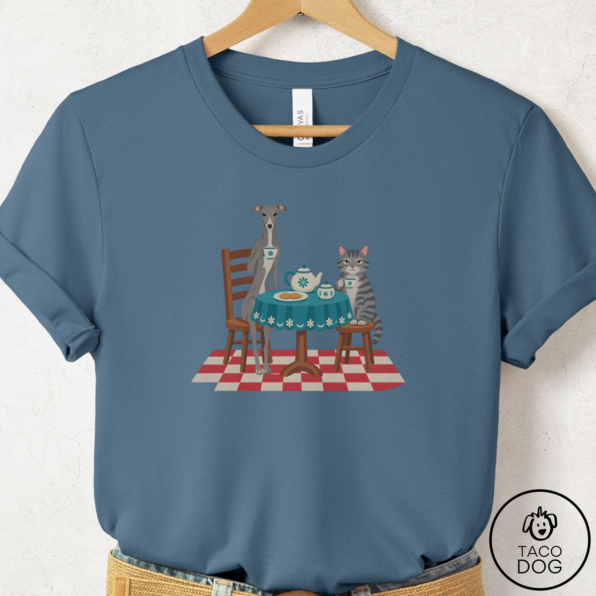 Italian Greyhound Whippet Tea With The Enemy T-Shirt Steel Blue Taco-Dog